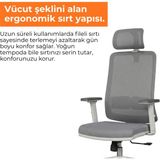 Sempre Greta Fileli Çalışma Koltuğu Ayarlanabilir Başlıklı Bel Destekli Hareketli Kollu Ofis ve Home Office Sandalyesi Beyaz Siyah - Gri