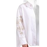 Sempre Kadın Kolları Pul ve Çiçek Süslemeli Uzun Kollu Oversize Gömlek 2832 Beyaz