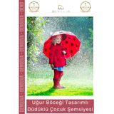 #Şemsiye Kırmızı Uğur Böceği 3D Kulaklı Dayanıklı Güvenli Su Geçirmez Tasarımlı Düdüklü Çocuk Şemsiyesi