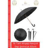 #Şemsiye Otomatik Rüzgar Dayanıklı Fiber Gövde Lüks Sağlam 16 Telli Ahşap Kauçuk Sap Şemsiye 55Cm