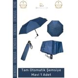 #Şemsiye Rüzgara Dayanıklı Fiber Karbon İskelet Su İtici Pongee Kumaş Tam Otomatik Şemsiye Mavi
