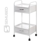Semubed Cihaz Taşıma Sehpası Setup Masası Tek Çekmeceli 2 Raflı Beyaz Tekerlekli Keson
