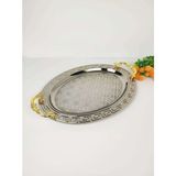 Sena Oval Labirent Desen Gümüş Renk Büyük Sac Tepsi 44 x 35 cm