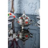 Sena Renkli Taşlı ve Kaşıklı Metal Kapaklı Şekerlik (172) - Kırmızı - Gümüş