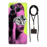 Senada General Mobile Era 50 İle Uyumlu Kılıf Desenli Cat Face Silikon İpli Boyun Askı Aparatlı