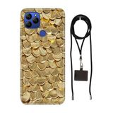 Senada General Mobile Gm 21 İle Uyumlu Kılıf Gold Yaprak Desenli Silikon İpli Boyun Askı Aparatı