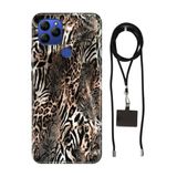 Senada General Mobile Gm 21 İle Uyumlu Kılıf Leopar Sanat Desenli Silikon İpli Boyun Askı Aparatı
