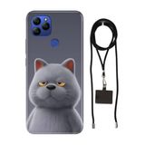 Senada General Mobile Gm 21 İle Uyumlu Kılıf Uykulu Kedi Desenli Silikon İpli Boyun Askı Aparatı