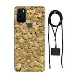 Senada General Mobile Gm 21 Plus İle Uyumlu Kılıf Gold Yaprak Desenli Silikon İpli Boyun Askı Aparatı