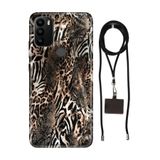 Senada General Mobile Gm 21 Pro İle Uyumlu Kılıf Leopar Sanat Desenli Silikon İpli Boyun Askı Aparatı