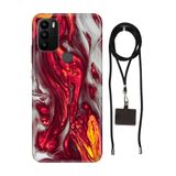 Senada General Mobile Gm 21 Pro İle Uyumlu Kılıf Red Marbles Desenli Silikon İpli Boyun Askı Aparatı