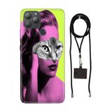 Senada General Mobile Gm 22 Plus İle Uyumlu Kılıf Cat Face Desenli Silikon İpli Boyun Askı Aparatı