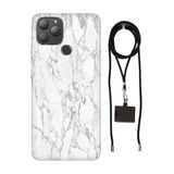 Senada General Mobile Gm 22 Plus İle Uyumlu Kılıf Mono Mermer Desenli Silikon İpli Boyun Askı Aparatı