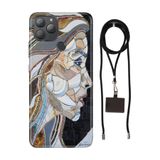 Senada General Mobile Gm 22 Plus İle Uyumlu Kılıf Mozaic Kadın Desenli Silikon İpli Boyun Askı Aparatı