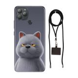 Senada General Mobile Gm 22 Plus İle Uyumlu Kılıf Uykulu Kedi Desenli Silikon İpli Boyun Askı Aparatı