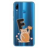 Senada Huawei P20 Lite ile Uyumlu Kılıf Resimli Desenli Silikon Kedili F Harfi