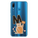 Senada Huawei P20 Lite ile Uyumlu Kılıf Resimli Desenli Silikon Kedili M Harfi
