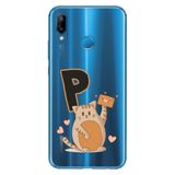 Senada Huawei P20 Lite ile Uyumlu Kılıf Resimli Desenli Silikon Kedili P Harfi