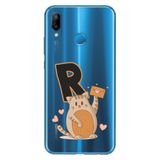Senada Huawei P20 Lite ile Uyumlu Kılıf Resimli Desenli Silikon Kedili R Harfi