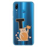 Senada Huawei P20 Lite ile Uyumlu Kılıf Resimli Desenli Silikon Kedili T Harfi