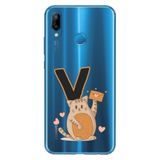 Senada Huawei P20 Lite ile Uyumlu Kılıf Resimli Desenli Silikon Kedili V Harfi