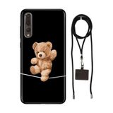 Senada Huawei P20 Pro ile Uyumlu Kılıf Teddy-Bear Cambaz Silikon İpli Boyun Askı Aparatı
