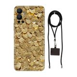 Senada Infinix Hot 12 ile Uyumlu Kılıf Gold Yaprak Desenli Silikon İpli Boyun Askı Aparatı