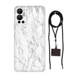 Senada Infinix Hot 12 ile Uyumlu Kılıf Mono Mermer Desenli Silikon İpli Boyun Askı Aparatı
