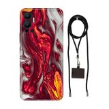 Senada Infinix Hot 12 ile Uyumlu Kılıf Red Marbles Desenli Silikon İpli Boyun Askı Aparatı