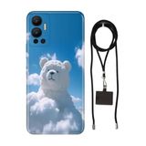 Senada Infinix Hot 12 ile Uyumlu Kılıf Teddy Cloud Desenli Silikon İpli Boyun Askı Aparatı