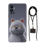 Senada Infinix Hot 12 ile Uyumlu Kılıf Uykulu Kedi Desenli Silikon İpli Boyun Askı Aparatı
