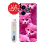 Senada Infinix Hot 8 9 10 11S 12 20 30İ 40 40İ Uyumlu Pro Play İle Uyumlu Kılıf +Spiral Kablolu Pembe Kediler