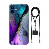 Senada iPhone 12 ile Uyumlu Kılıf Altın Tozu Desenli Silikon İpli Boyun Askı Aparatı