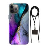 Senada iPhone 12 Pro ile Uyumlu Kılıf Altın Tozu Desenli Silikon İpli Boyun Askı Aparatı