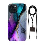 Senada iPhone 13 ile Uyumlu Kılıf Altın Tozu Desenli Silikon İpli Boyun Askı Aparatı