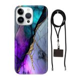 Senada iPhone 15 Pro ile Uyumlu Kılıf Altın Tozu Desenli Silikon İpli Boyun Askı Aparatı