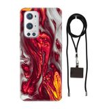Senada Oneplus 9 Pro ile Uyumlu Kılıf Red Marbles Desenli Silikon İpli Boyun Askı Aparatı