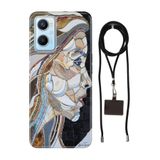 Senada Oppo A96 ile Uyumlu Kılıf Mozaic Kadın Desenli Silikon İpli Boyun Askı Aparatı
