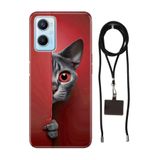 Senada Oppo A96 ile Uyumlu Kılıf Red Cat Desenli Silikon İpli Boyun Askı Aparatı