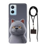 Senada Oppo A96 ile Uyumlu Kılıf Uykulu Kedi Desenli Silikon İpli Boyun Askı Aparatı