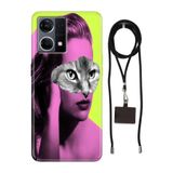 Senada Oppo Reno 7 4G ile Uyumlu Kılıf Cat Face Silikon İpli Boyun Askı Aparatı