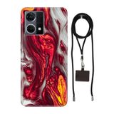 Senada Oppo Reno 7 4G ile Uyumlu Kılıf Red Marbles Silikon İpli Boyun Askı Aparatı