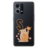 Senada Oppo Reno 7 4G ile Uyumlu Kılıf Resimli Desenli Silikon Kedili S Harfi