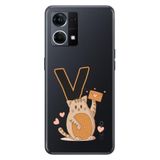 Senada Oppo Reno 7 4G ile Uyumlu Kılıf Resimli Desenli Silikon Kedili V Harfi