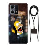 Senada Oppo Reno 7 4G ile Uyumlu Kılıf SimpsonKarakter Collage Silikon İpli Boyun Askı Aparatı