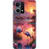 Senada Oppo Reno 7 4g Kılıf Desenli Baskılı Tpu Rubber Kapak FLAMINGO888 - 001-Renkli