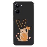 Senada Realme 10 4G ile Uyumlu Kılıf Resimli Desenli Silikon Kedili V Harfi