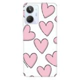 Senada Realme 10 ile Uyumlu Kılıf Silikon Desenli Resimli UV Kapak Pembe Çizgili Kalpler