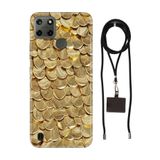 Senada Realme C21Y C25Y ile Uyumlu Kılıf Gold Yaprak Desenli Silikon İpli Boyun Askı Aparatı