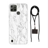 Senada Realme C21Y C25Y ile Uyumlu Kılıf Mono Mermer Desenli Silikon İpli Boyun Askı Aparatı